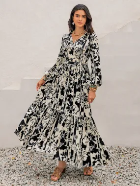 🌸 Smocked Printed Tie Neck Long Sleeve Dress 🌸