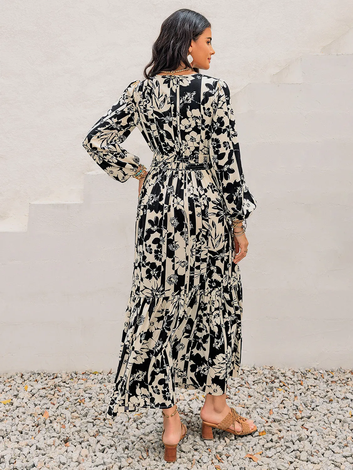 🌸 Smocked Printed Tie Neck Long Sleeve Dress 🌸