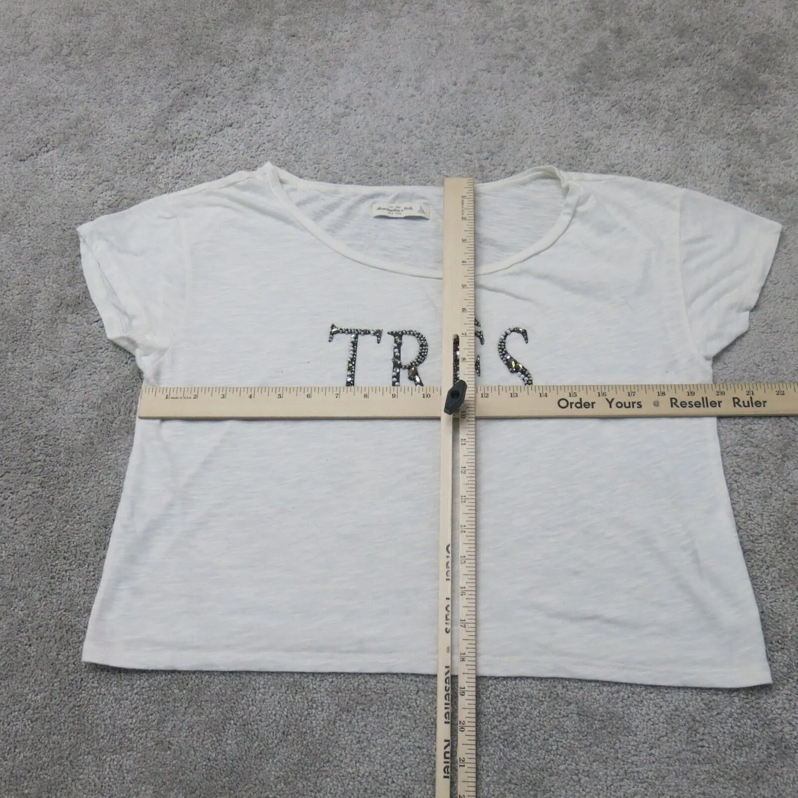 Abercrombie & Fitch Women T Shirt Top Cap Sleeve Round Neck Heather White Size L