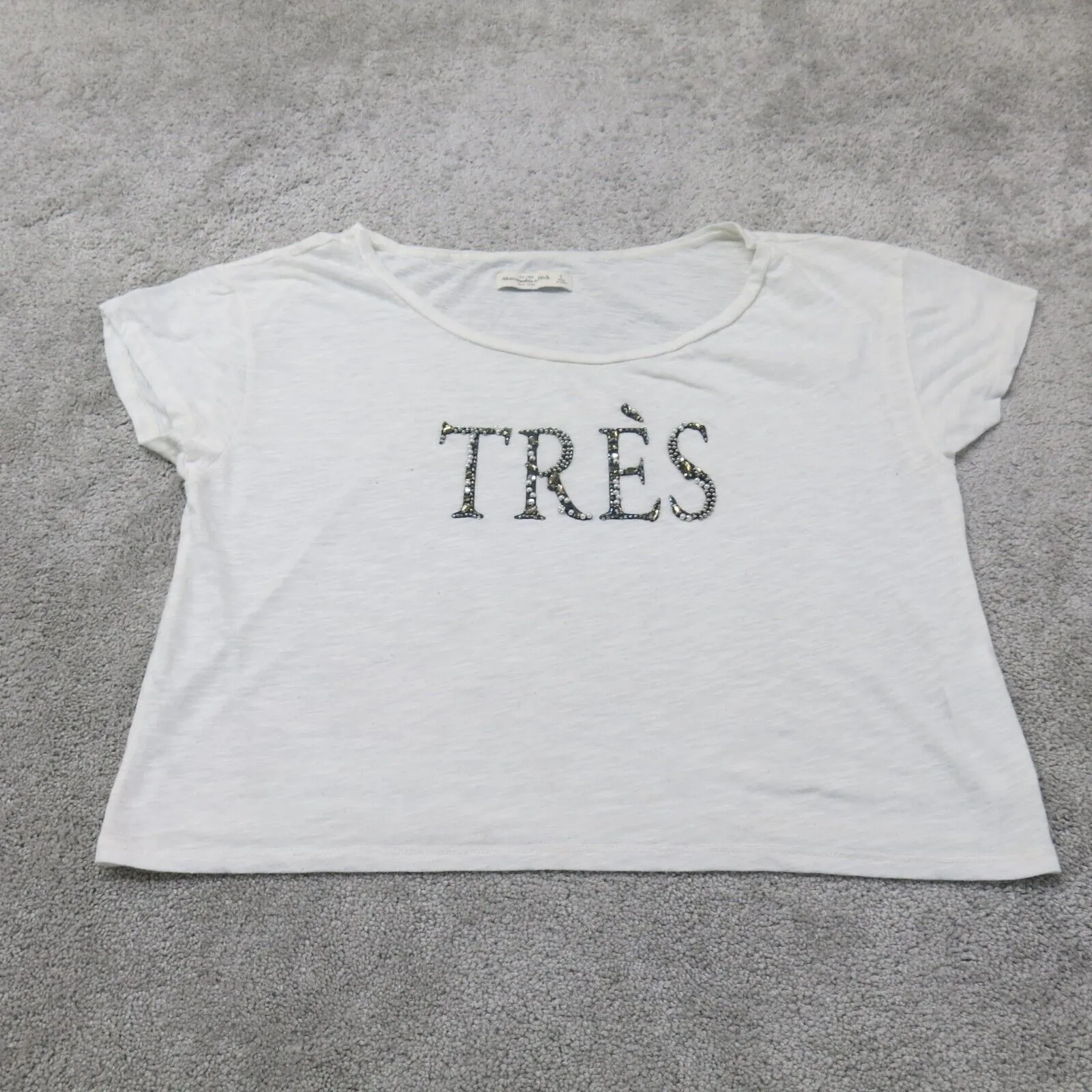 Abercrombie & Fitch Women T Shirt Top Cap Sleeve Round Neck Heather White Size L
