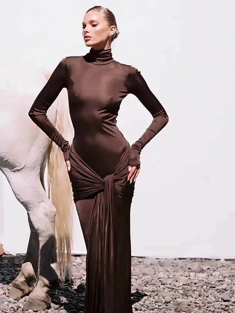 Articat Lace-Up Maxi Dress: Elegant Autumn Party Attire