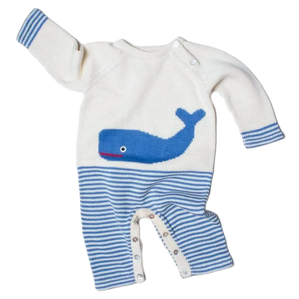 Baby Gift Set - Knit Romper, Hat & Rattle Whale