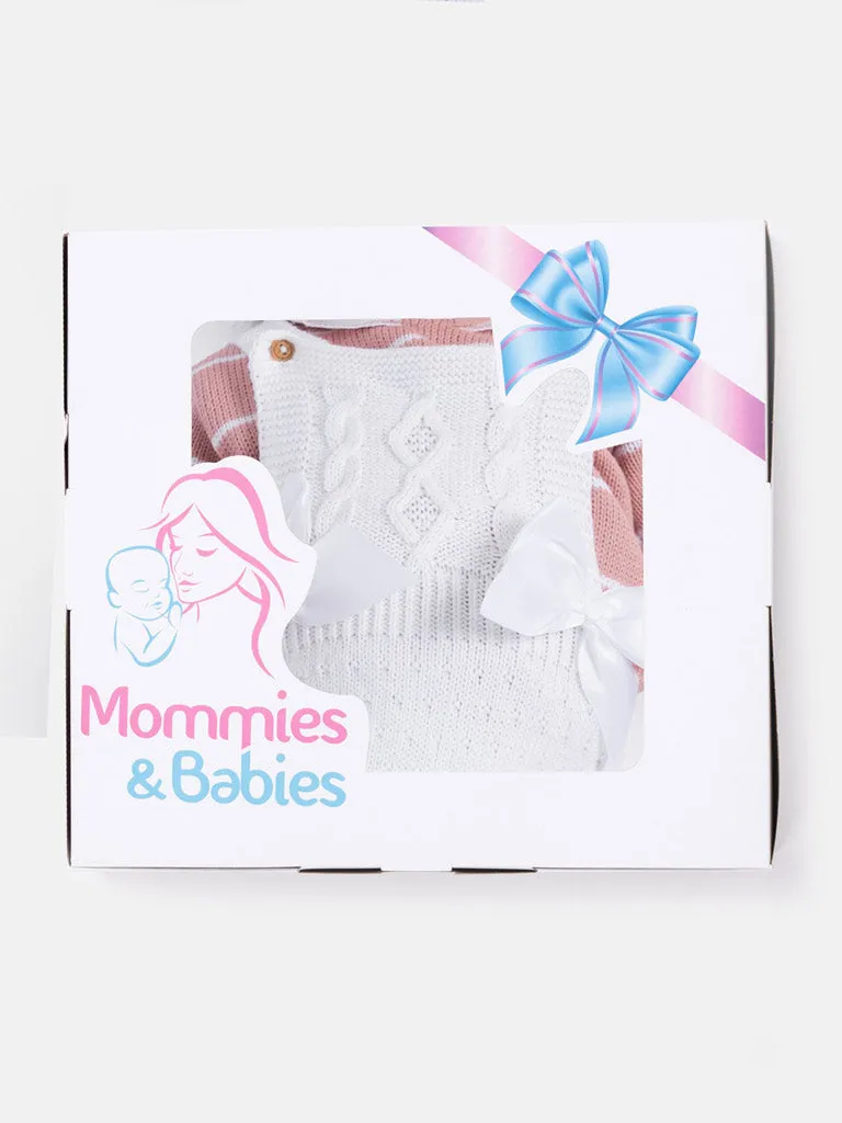 Baby Girl Nia Collection 4-piece Spanish Knitted Set- White with Dusty Pink