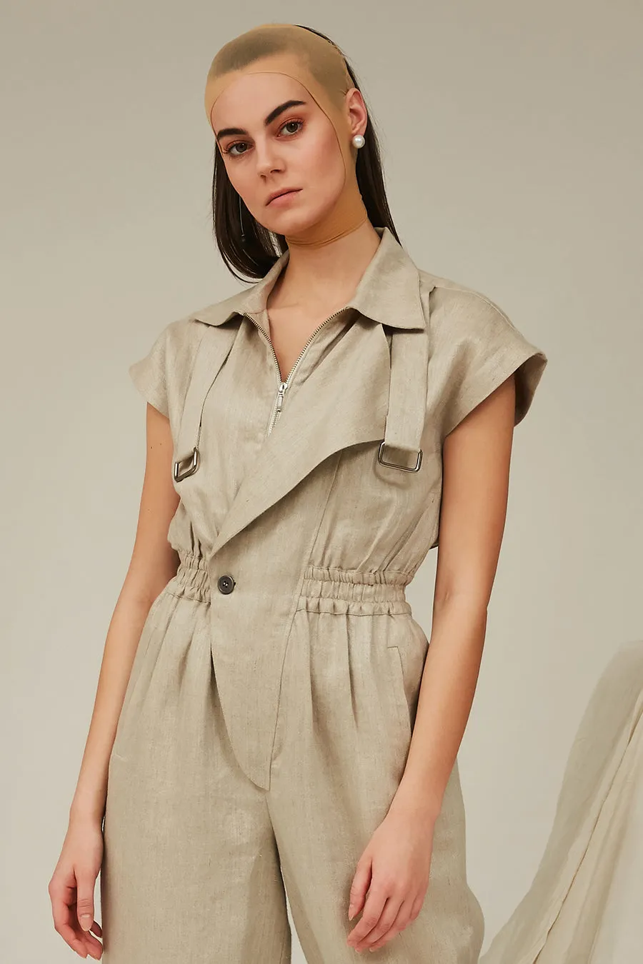 Beige Linen Jumpsuit