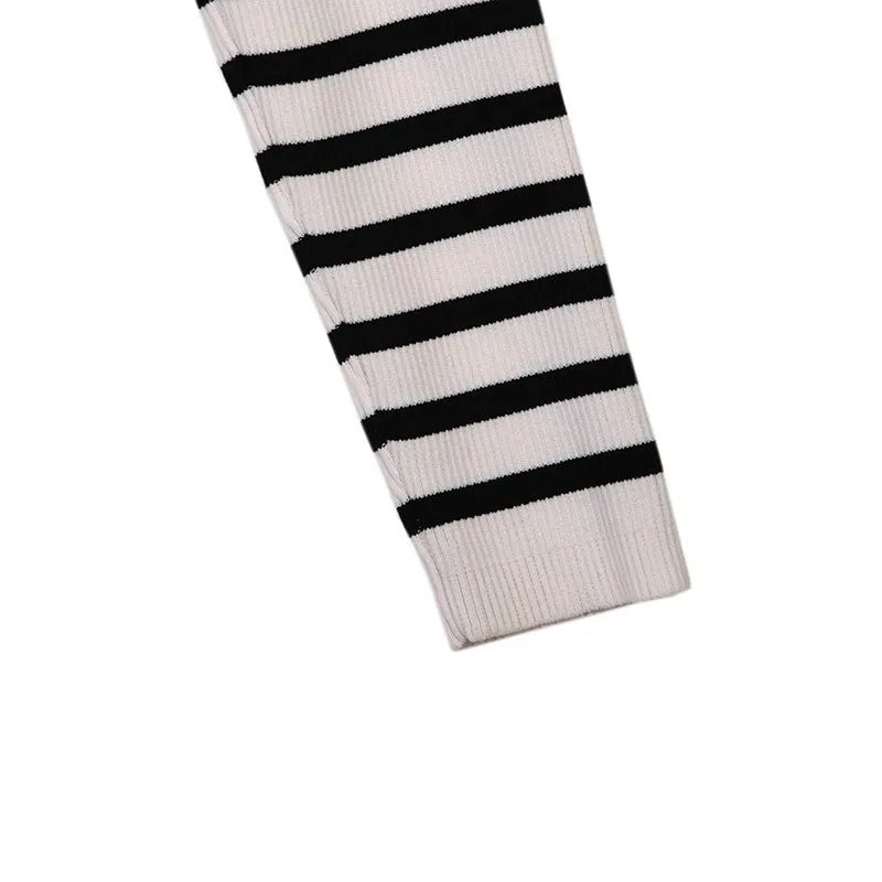 Black & White Striped Navy Collar Knitted Sweater