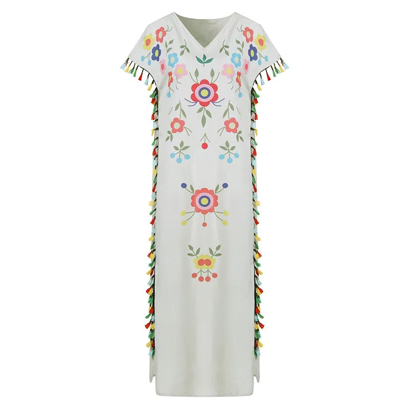 Bohemian Tassel Printed Dress Long Dress