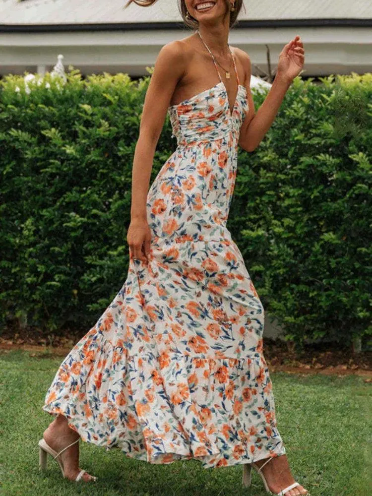 Boho Floral Maxi Dress: Backless Summer Beach Chic