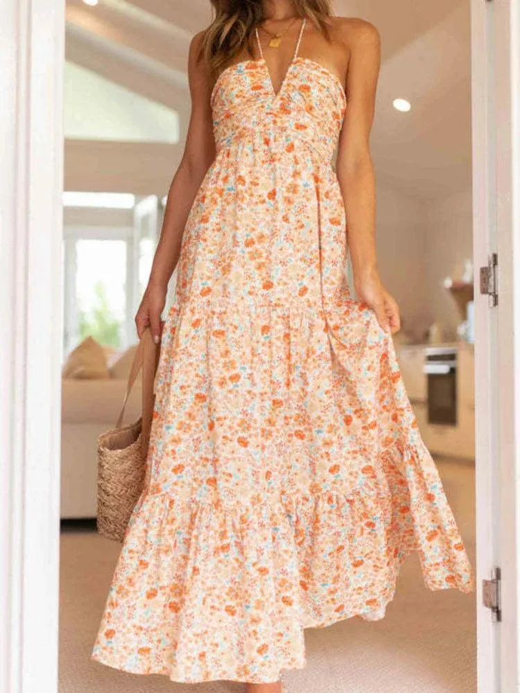 Boho Floral Maxi Dress: Backless Summer Beach Chic