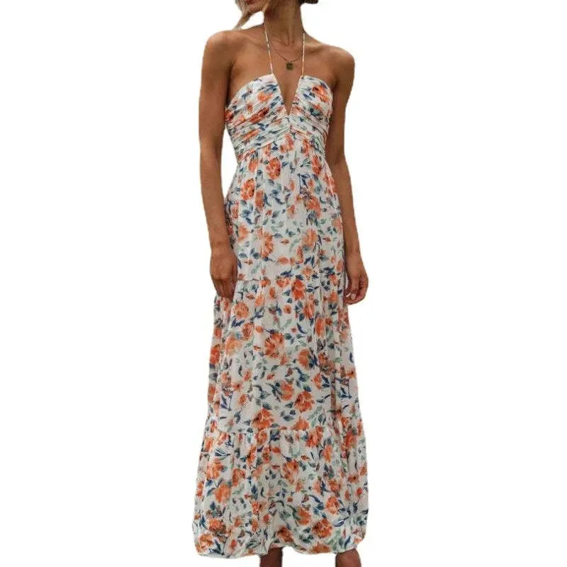 Boho Floral Maxi Dress: Backless Summer Beach Chic