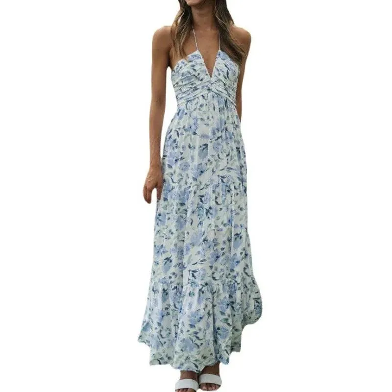 Boho Floral Maxi Dress: Backless Summer Beach Chic