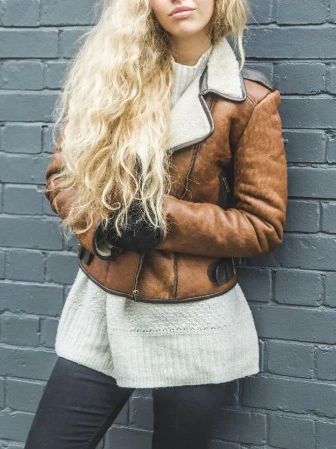 Brown Long Sleeve Plain Outerwear