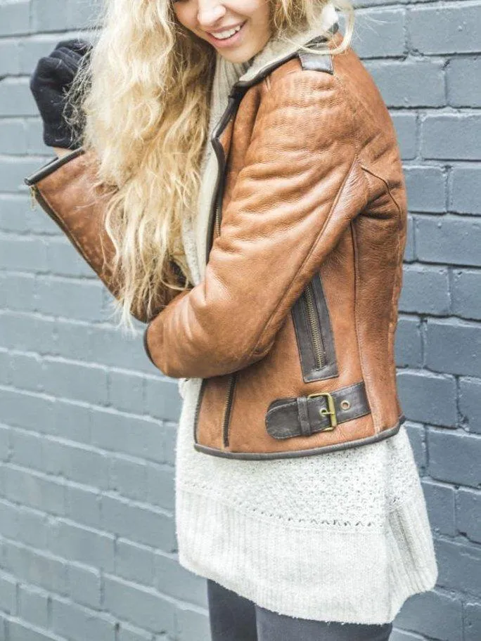 Brown Long Sleeve Plain Outerwear