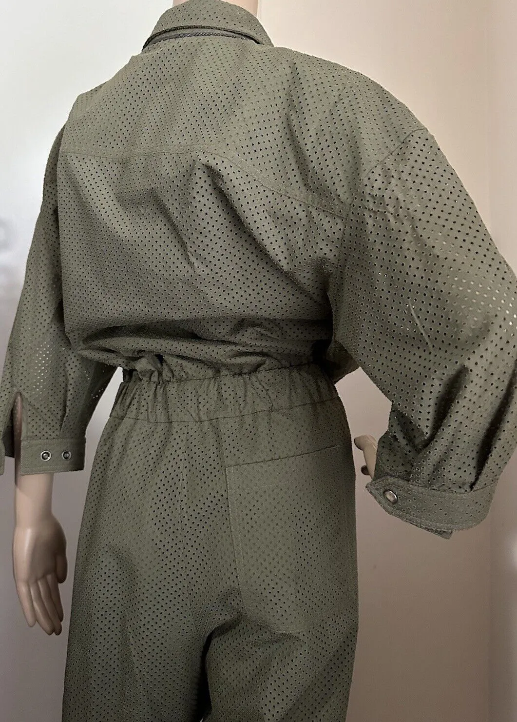 Brunello Cucinelli Mesh Utility Jumpsuit MILITARY Size L New $4350