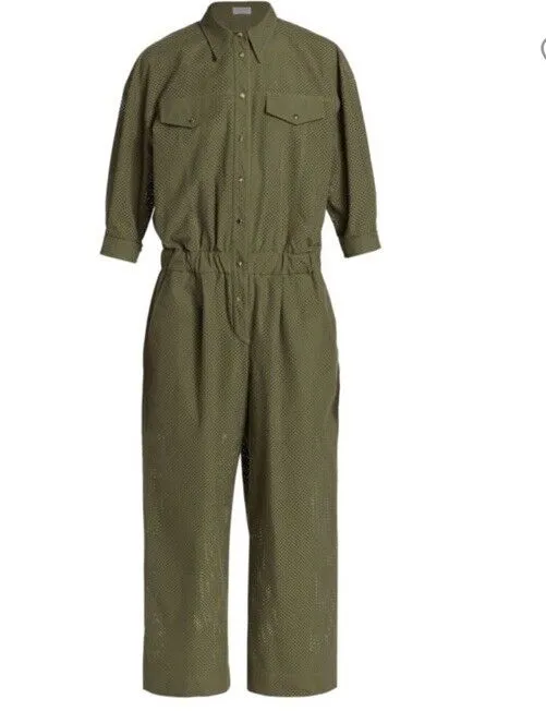 Brunello Cucinelli Mesh Utility Jumpsuit MILITARY Size L New $4350