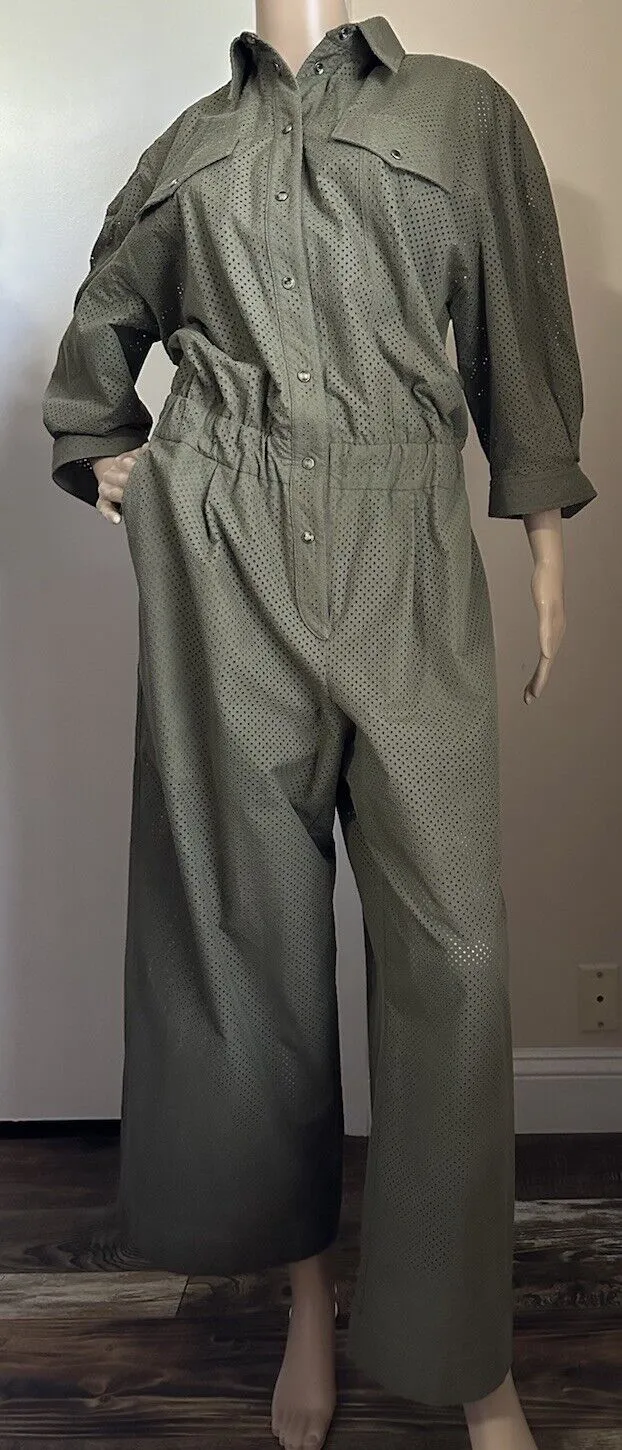 Brunello Cucinelli Mesh Utility Jumpsuit MILITARY Size L New $4350