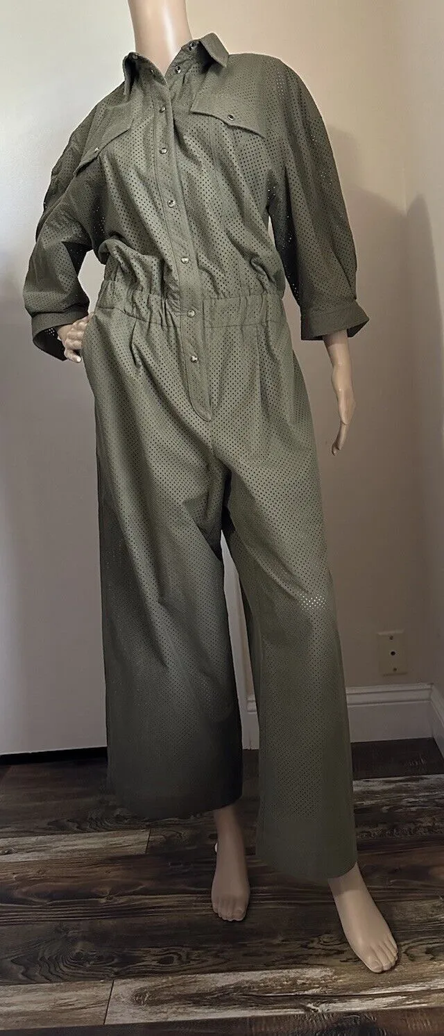 Brunello Cucinelli Mesh Utility Jumpsuit MILITARY Size L New $4350