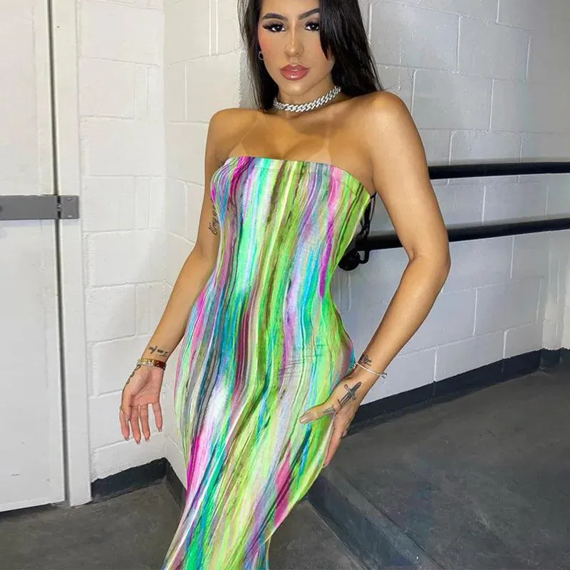 Colorful Tie Dye Maxi Dress: Vibrant Off-Shoulder Style