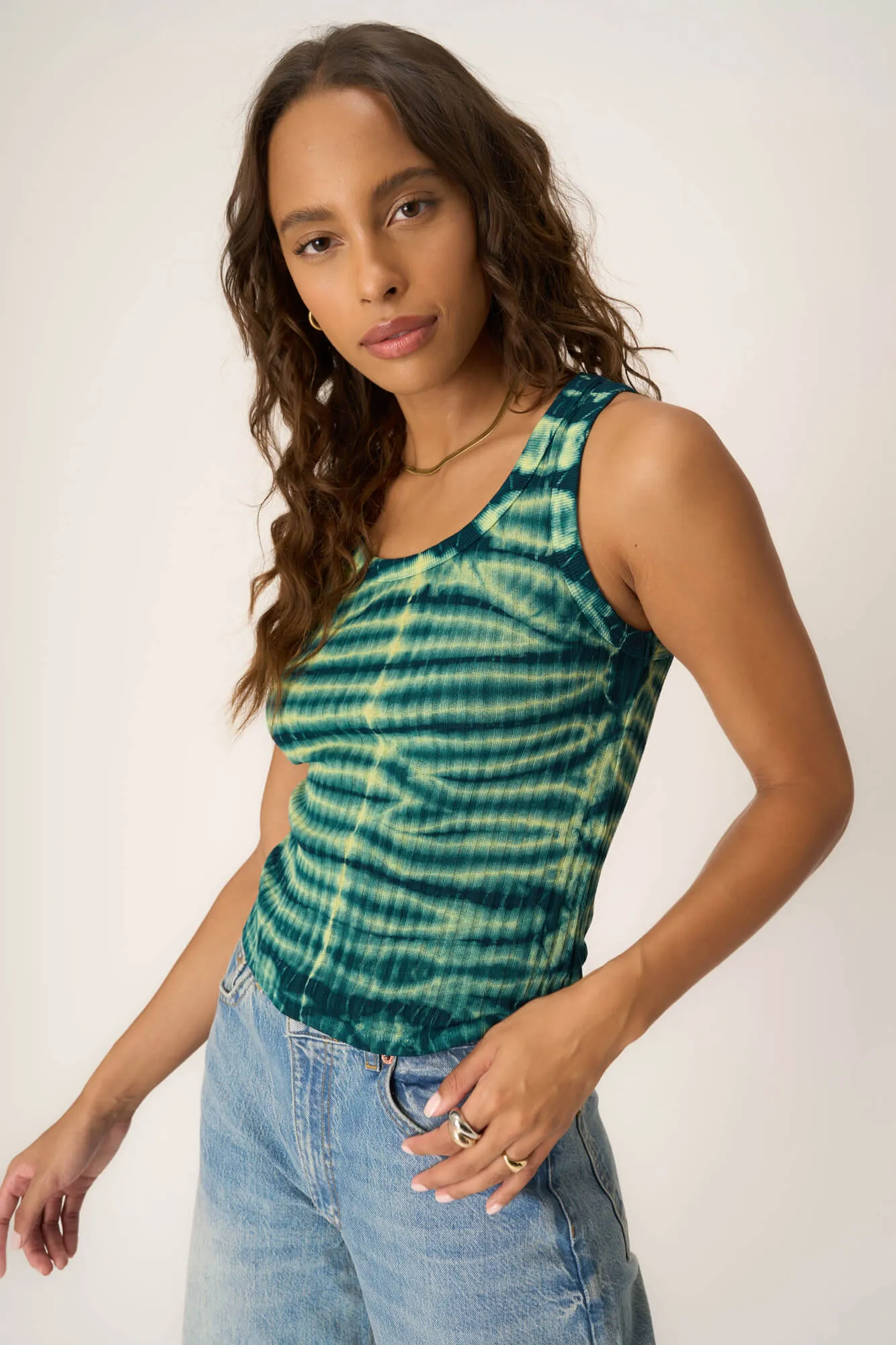 Cooper Sweater Rib Ziggy Dyed Tank - Oceanic Teal