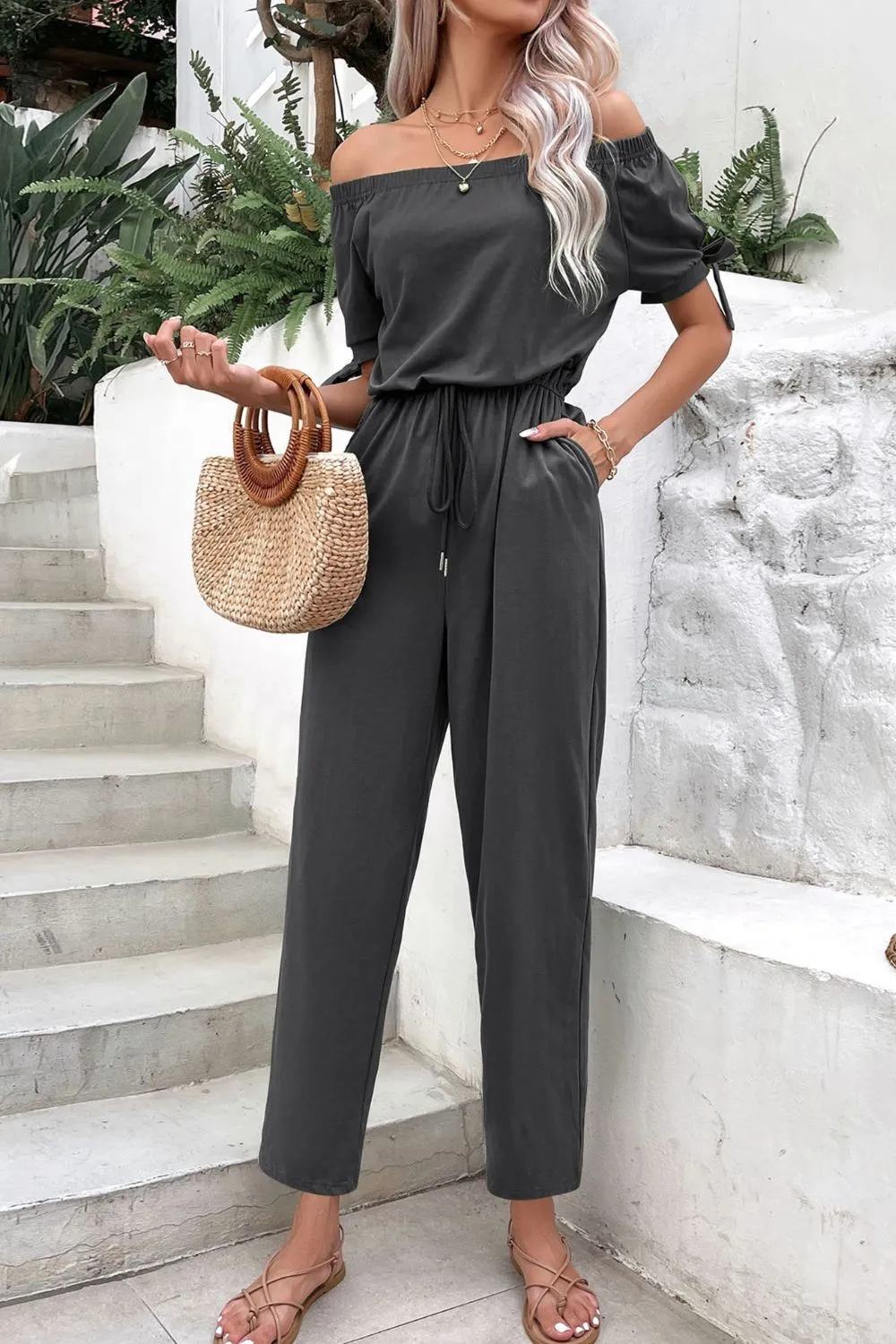 Cuff Tie Jumpsuit with Pockets