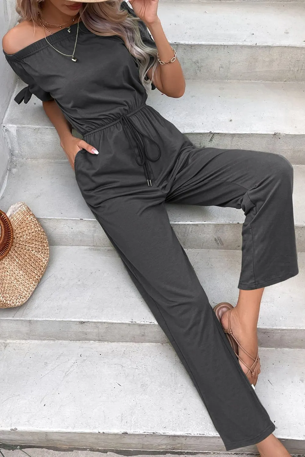 Cuff Tie Jumpsuit with Pockets