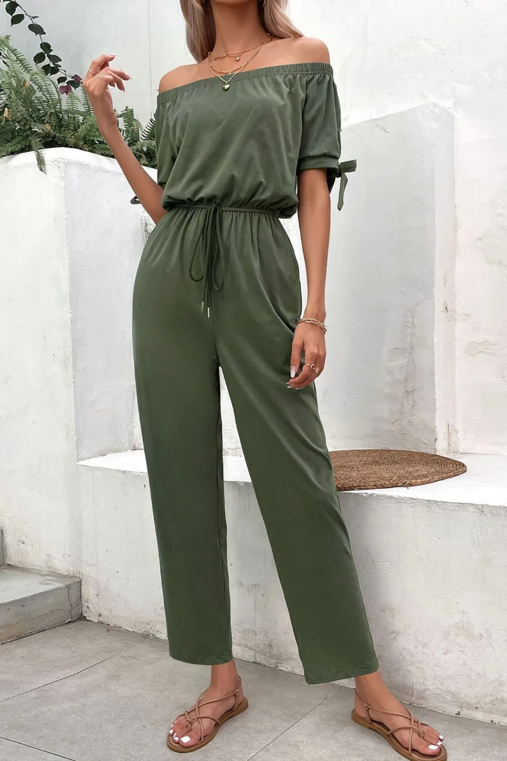 Cuff Tie Jumpsuit with Pockets