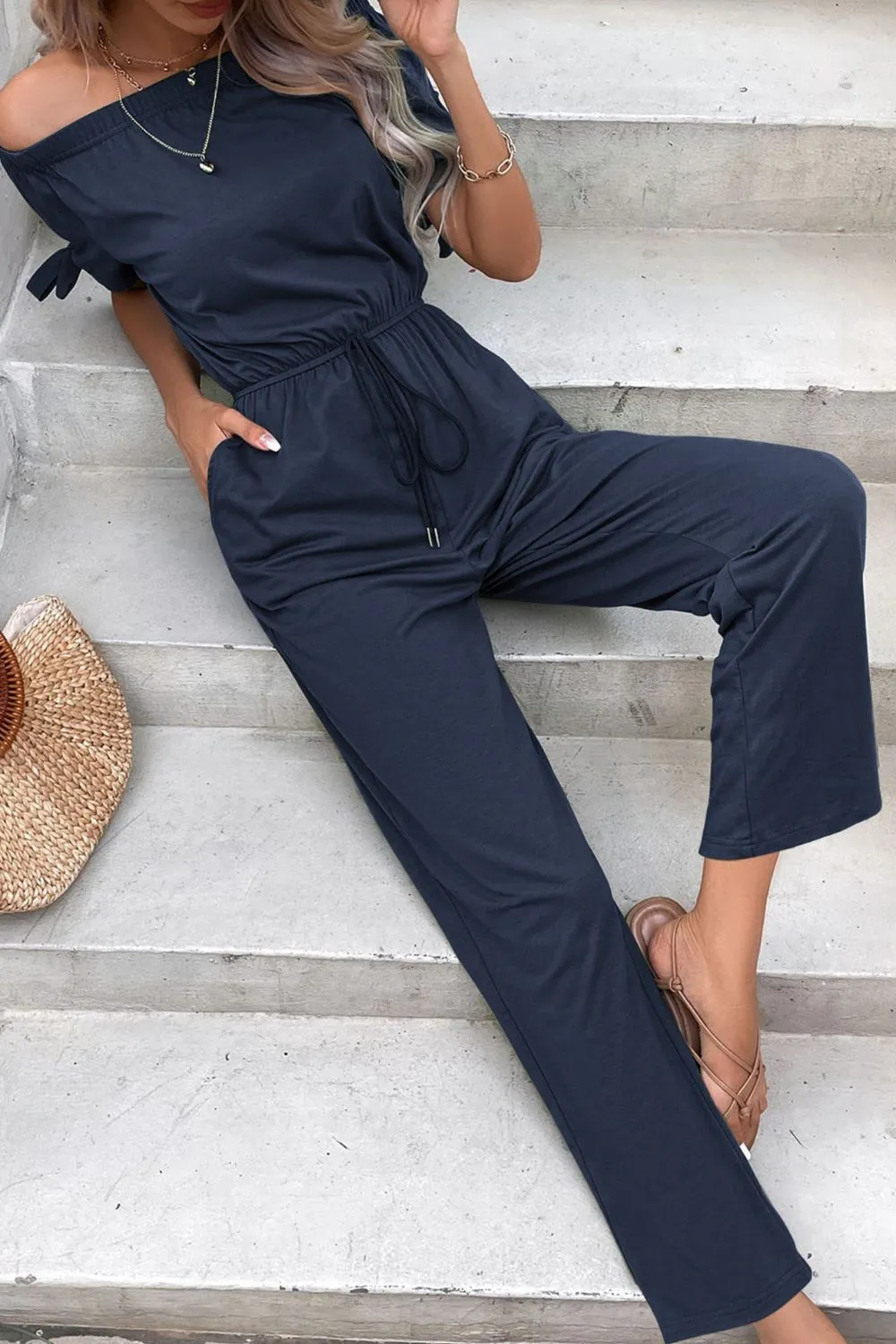 Cuff Tie Jumpsuit with Pockets