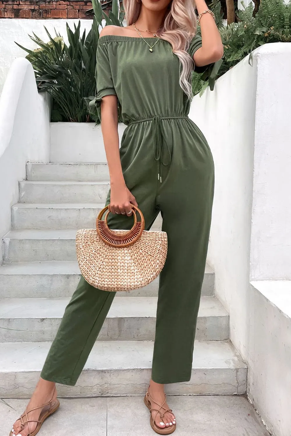 Cuff Tie Jumpsuit with Pockets