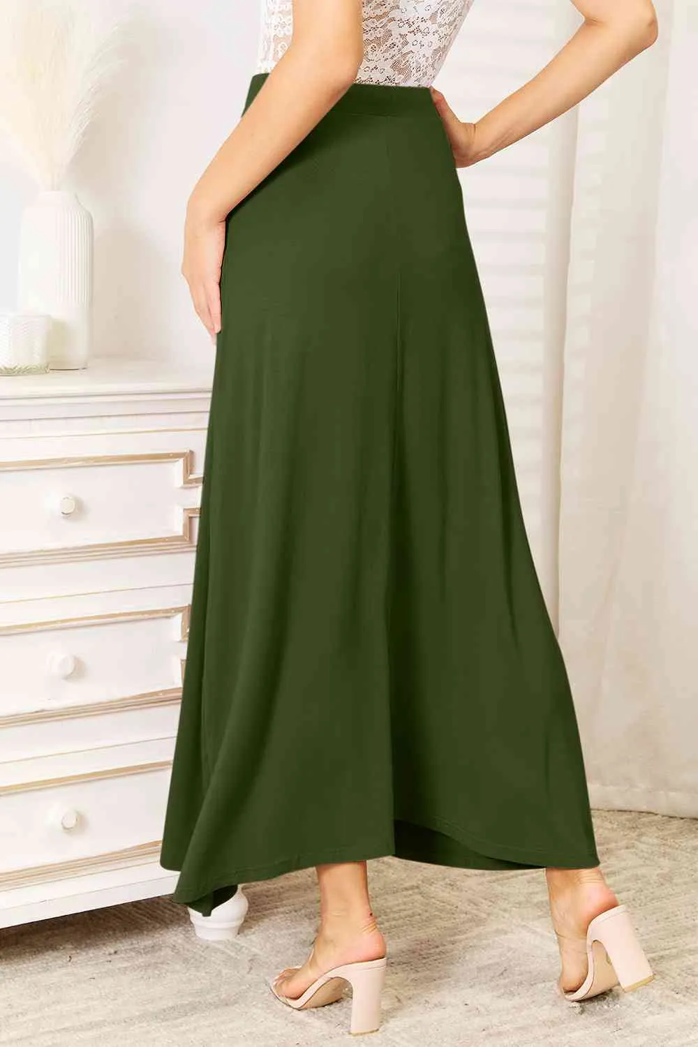 Drawstring Waist Maxi Skirt