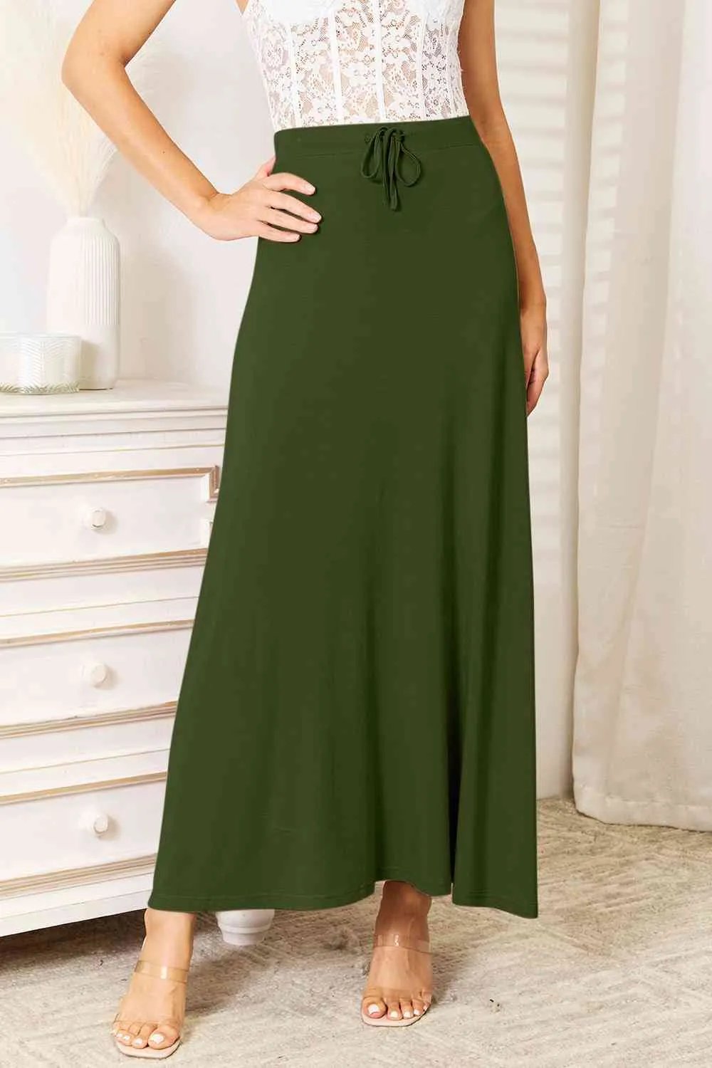 Drawstring Waist Maxi Skirt