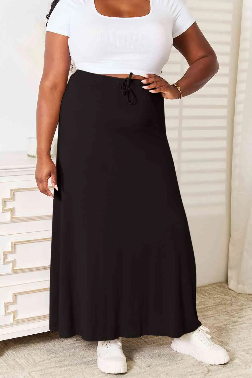 Drawstring Waist Maxi Skirt