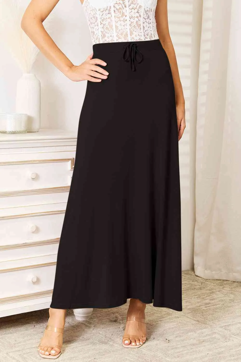 Drawstring Waist Maxi Skirt