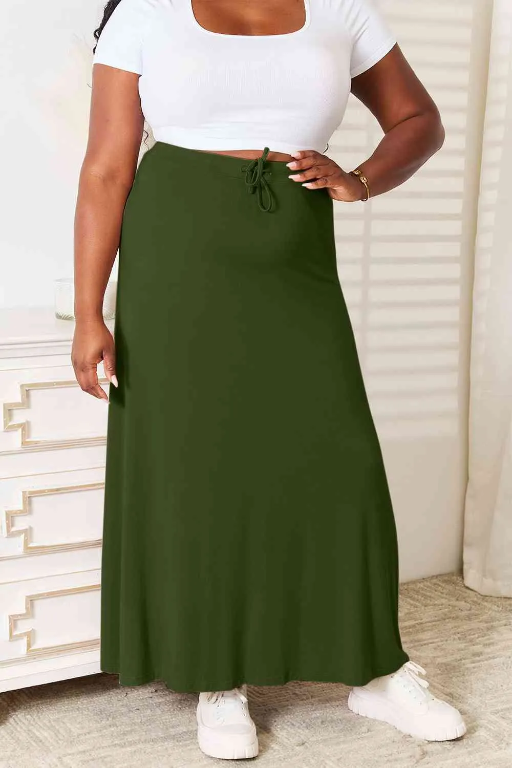 Drawstring Waist Maxi Skirt