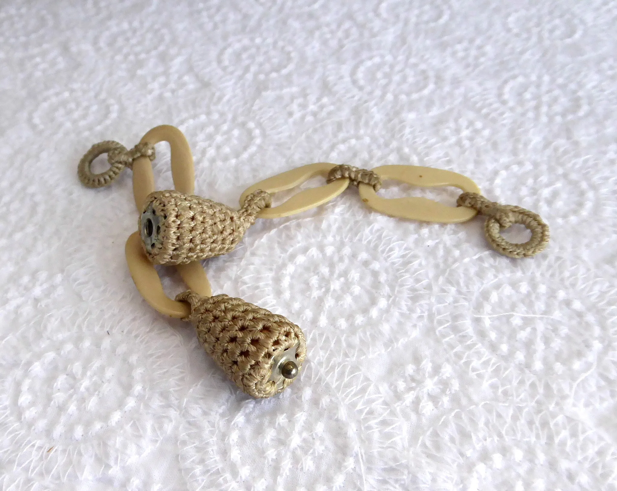 Edwardian Celluloid Cloak Fastener Coat Frog Woven Silk Celluloid Links