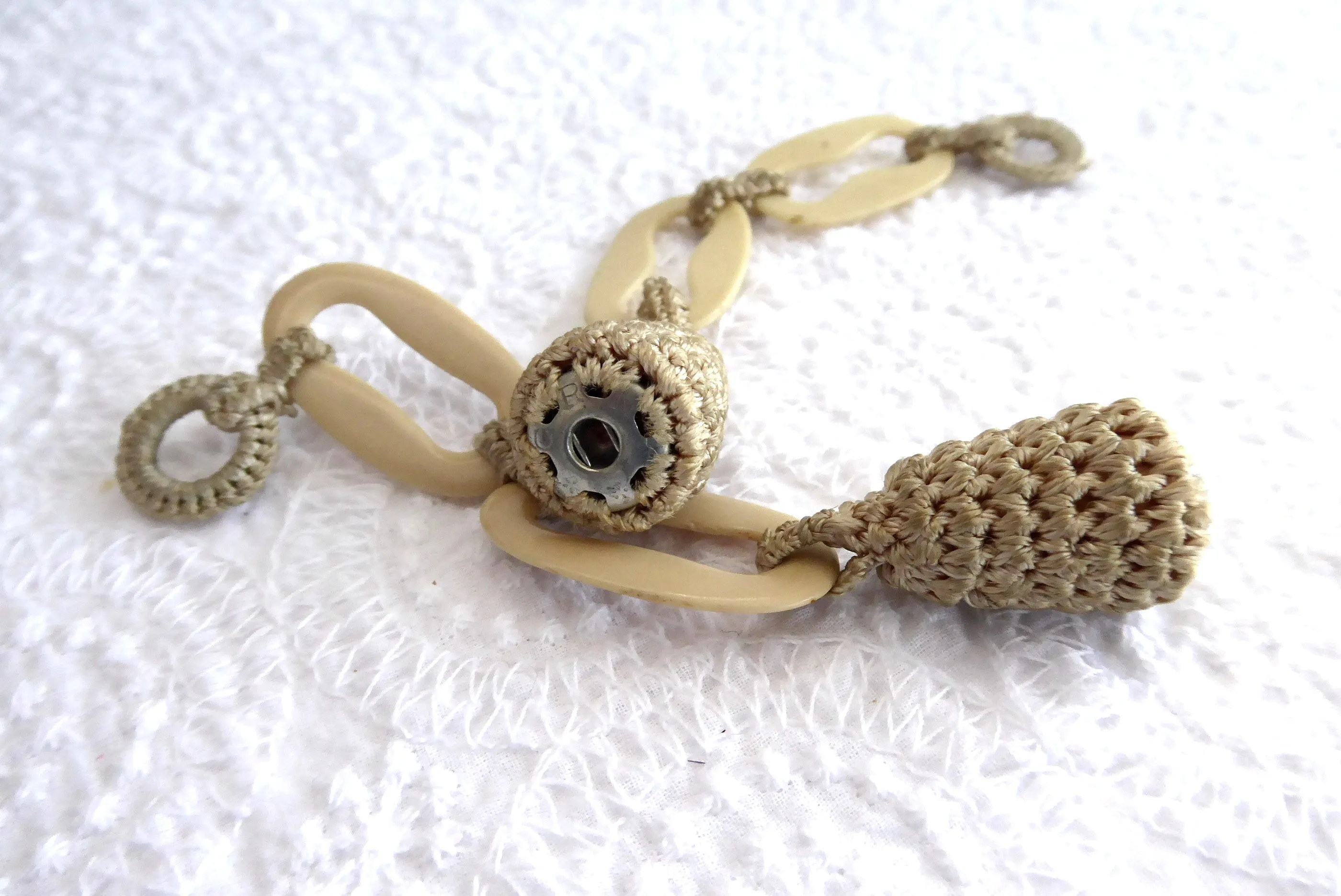 Edwardian Celluloid Cloak Fastener Coat Frog Woven Silk Celluloid Links