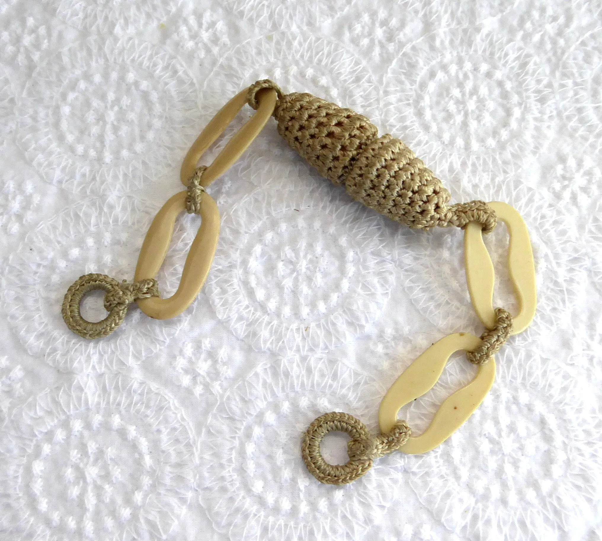 Edwardian Celluloid Cloak Fastener Coat Frog Woven Silk Celluloid Links