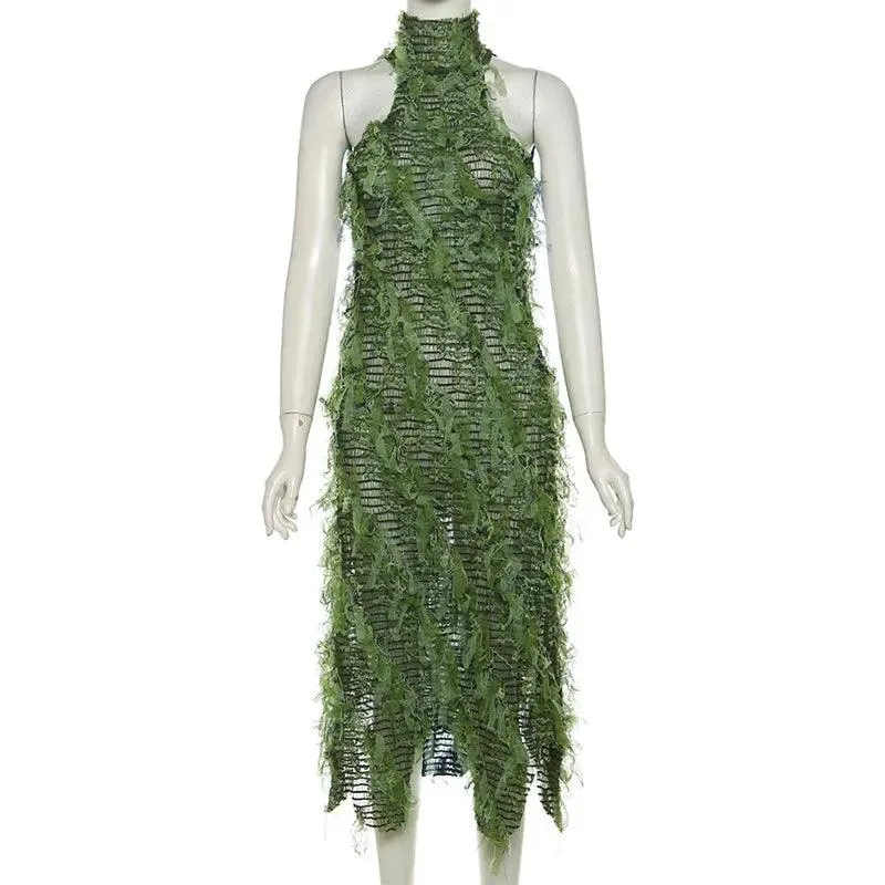 Elegant Backless Tassel Maxi Dress - Perfect for Christmas Parties & Festive Events