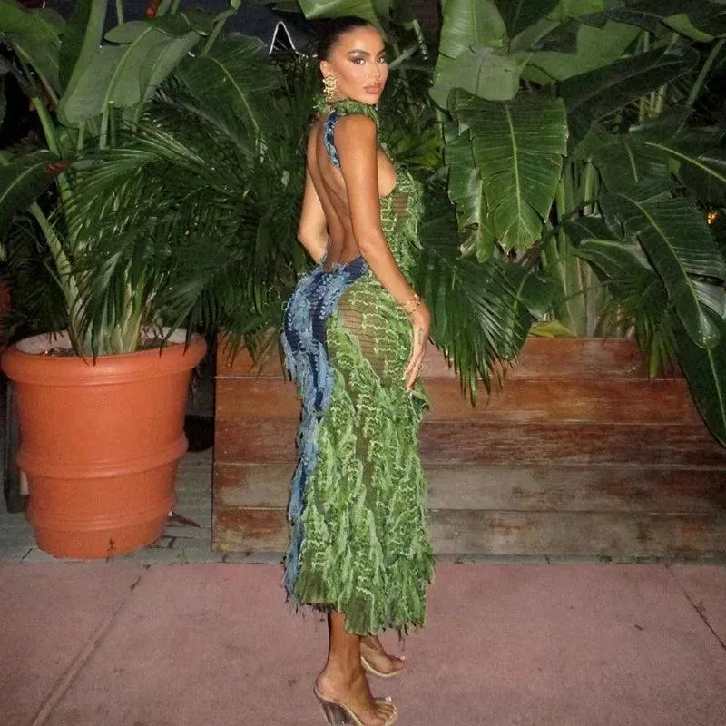 Elegant Backless Tassel Maxi Dress - Perfect for Christmas Parties & Festive Events