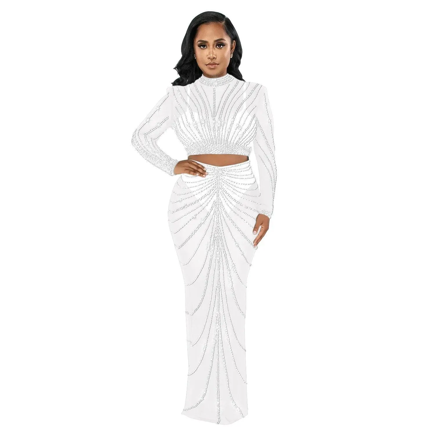 Elegant Rhinestone Mesh Maxi Dress: Glamorous Women's Clubwear