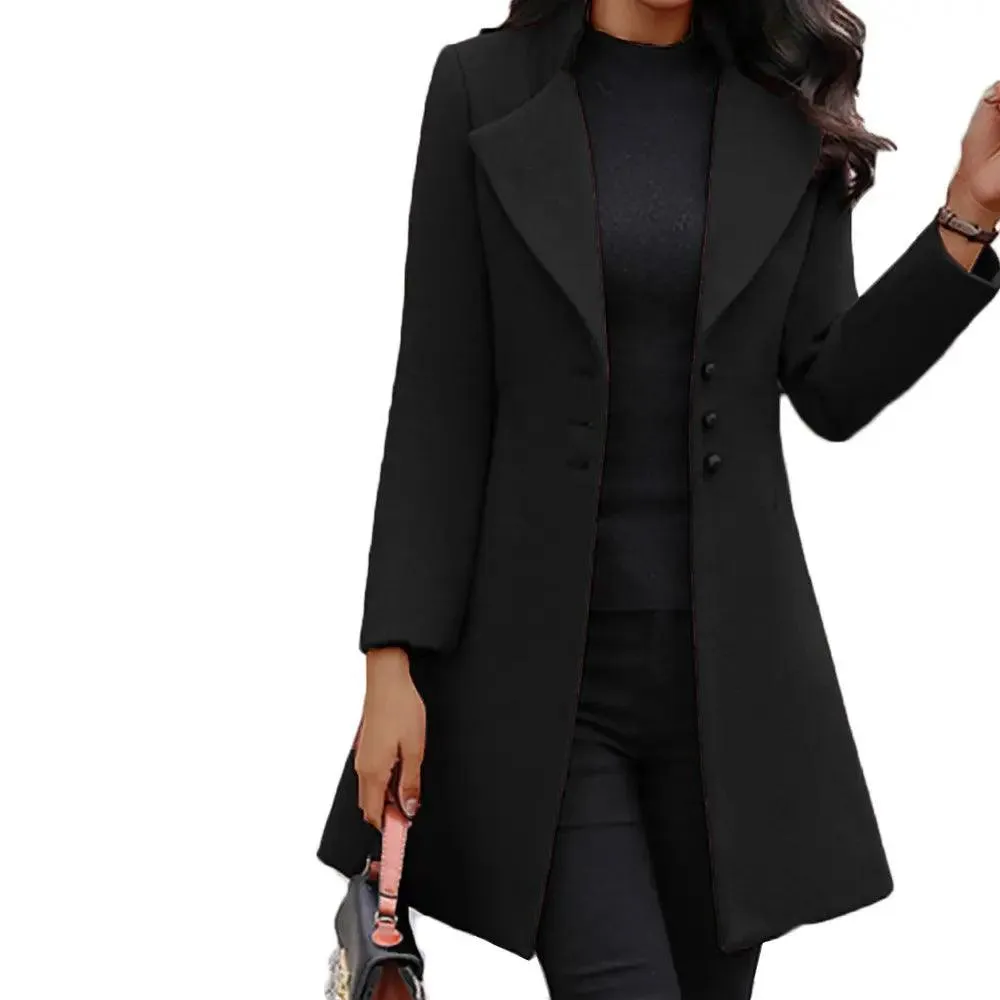 Elevate Winter Style with a Single-Breasted Slim-Fit Womens Black Overcoat