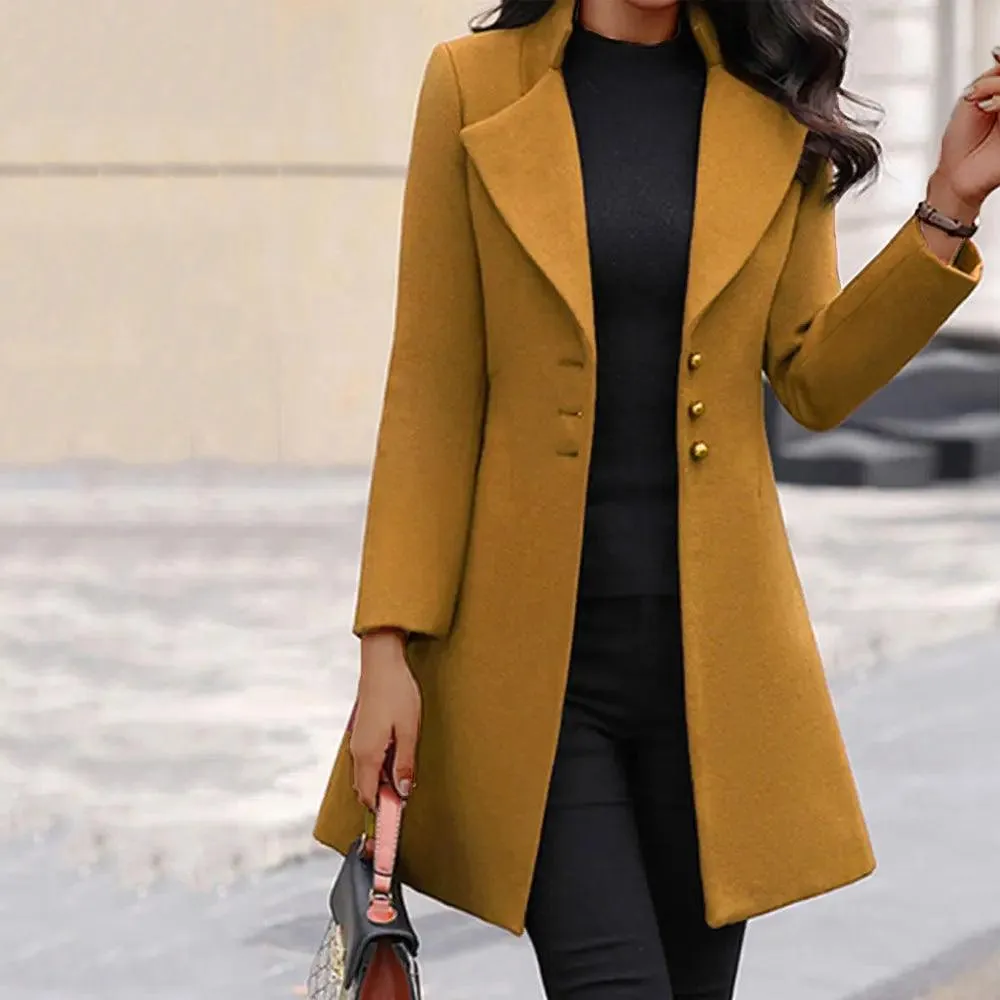 Elevate Winter Style with a Single-Breasted Slim-Fit Womens Black Overcoat