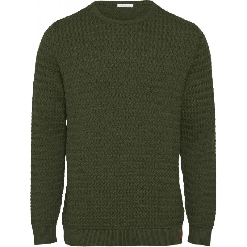 Field O-Neck Structured Knit Forrest Green Knowledge Cotton Apparel