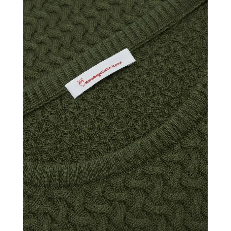 Field O-Neck Structured Knit Forrest Green Knowledge Cotton Apparel