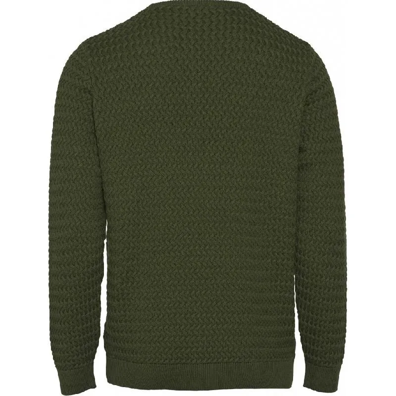 Field O-Neck Structured Knit Forrest Green Knowledge Cotton Apparel