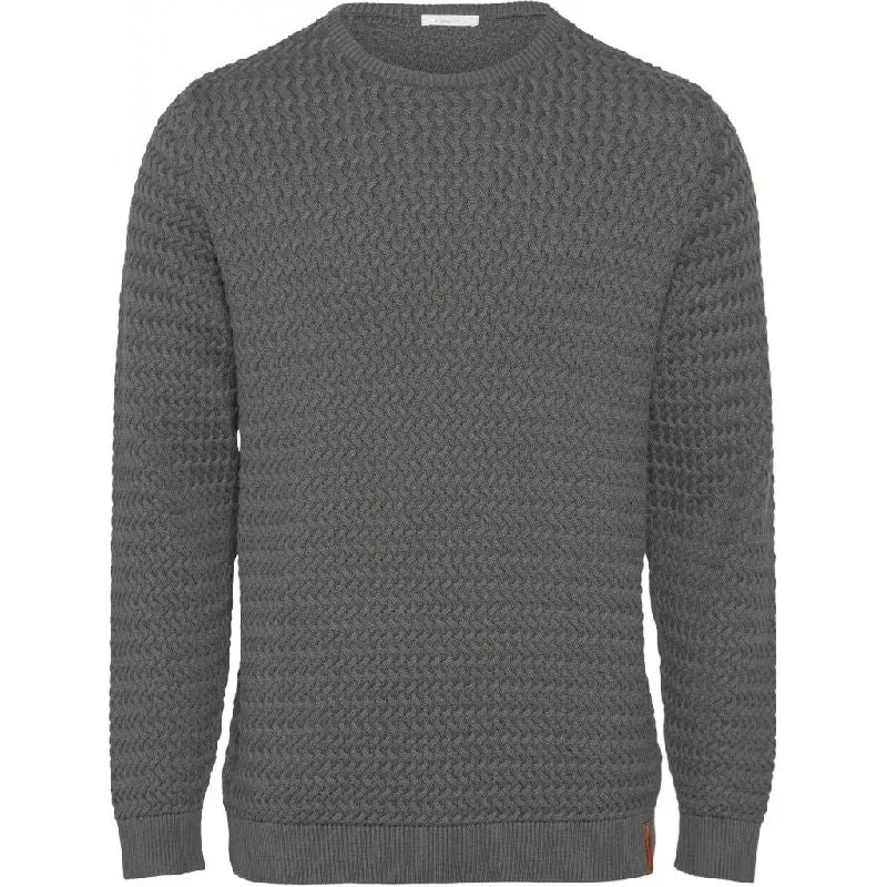 Field O-Neck Structured Knit Grey Knowledge Cotton Apparel