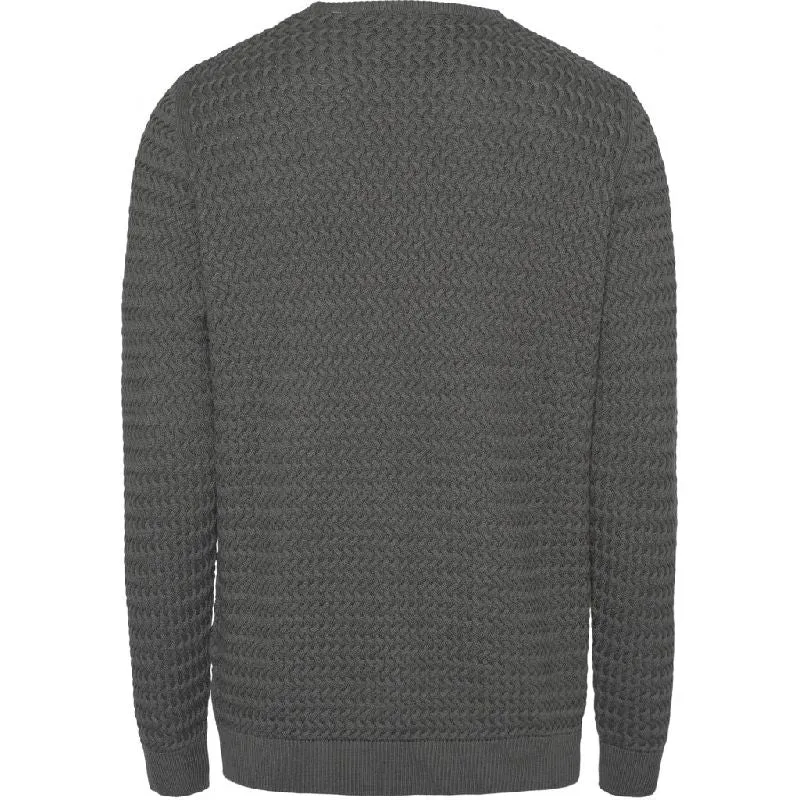 Field O-Neck Structured Knit Grey Knowledge Cotton Apparel