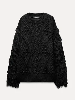 Fringed knit sweater