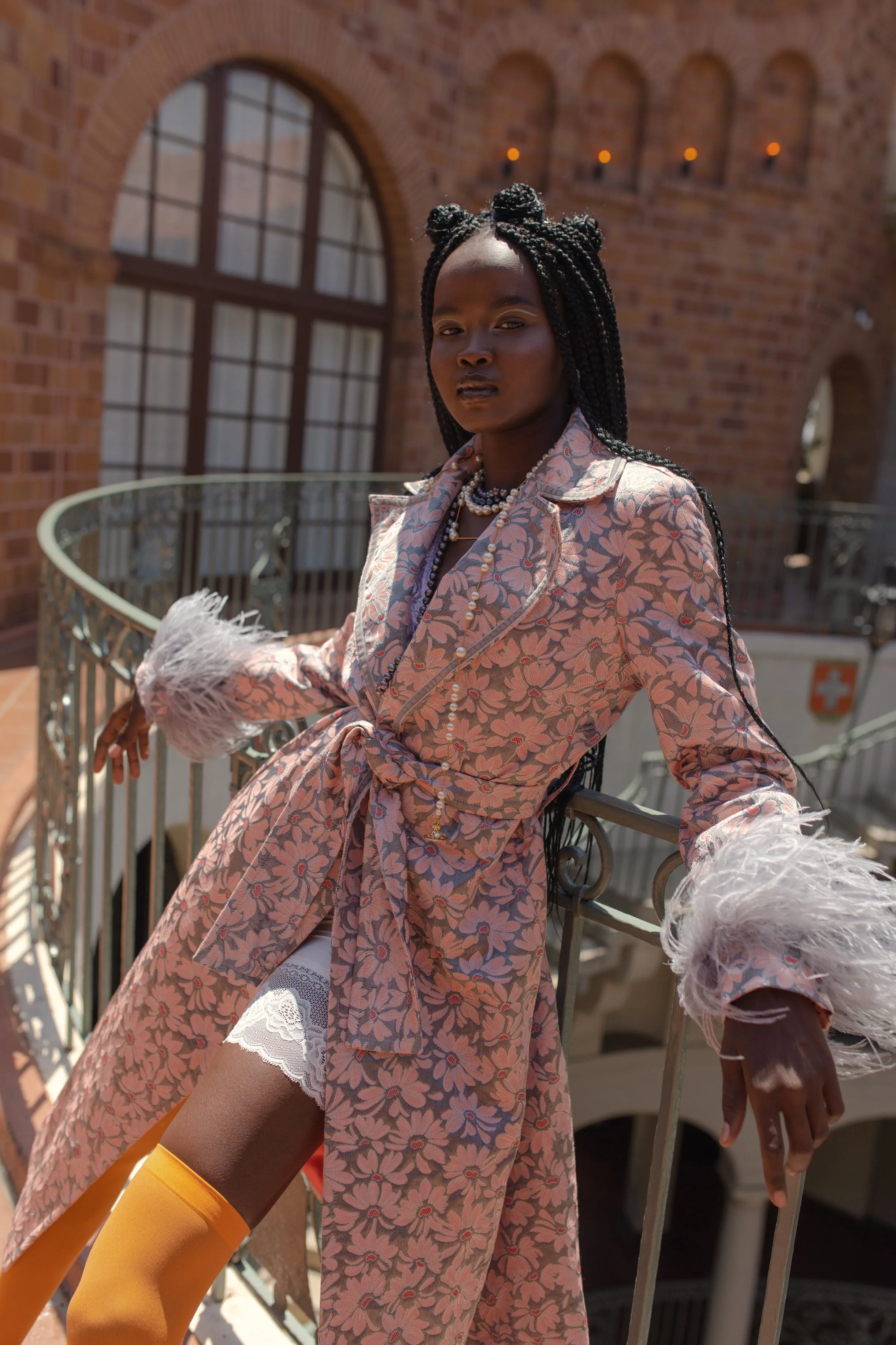 Grey Jacqueline Coat №22 With Detachable Feathers Cuffs
