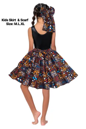 Kids / Girls  Skirt & Scarf Set-Brown IB42