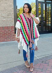 Knitted tassel cardigan cape AY3281