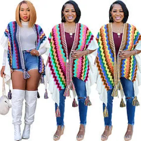 Knitted tassel cardigan cape AY3281